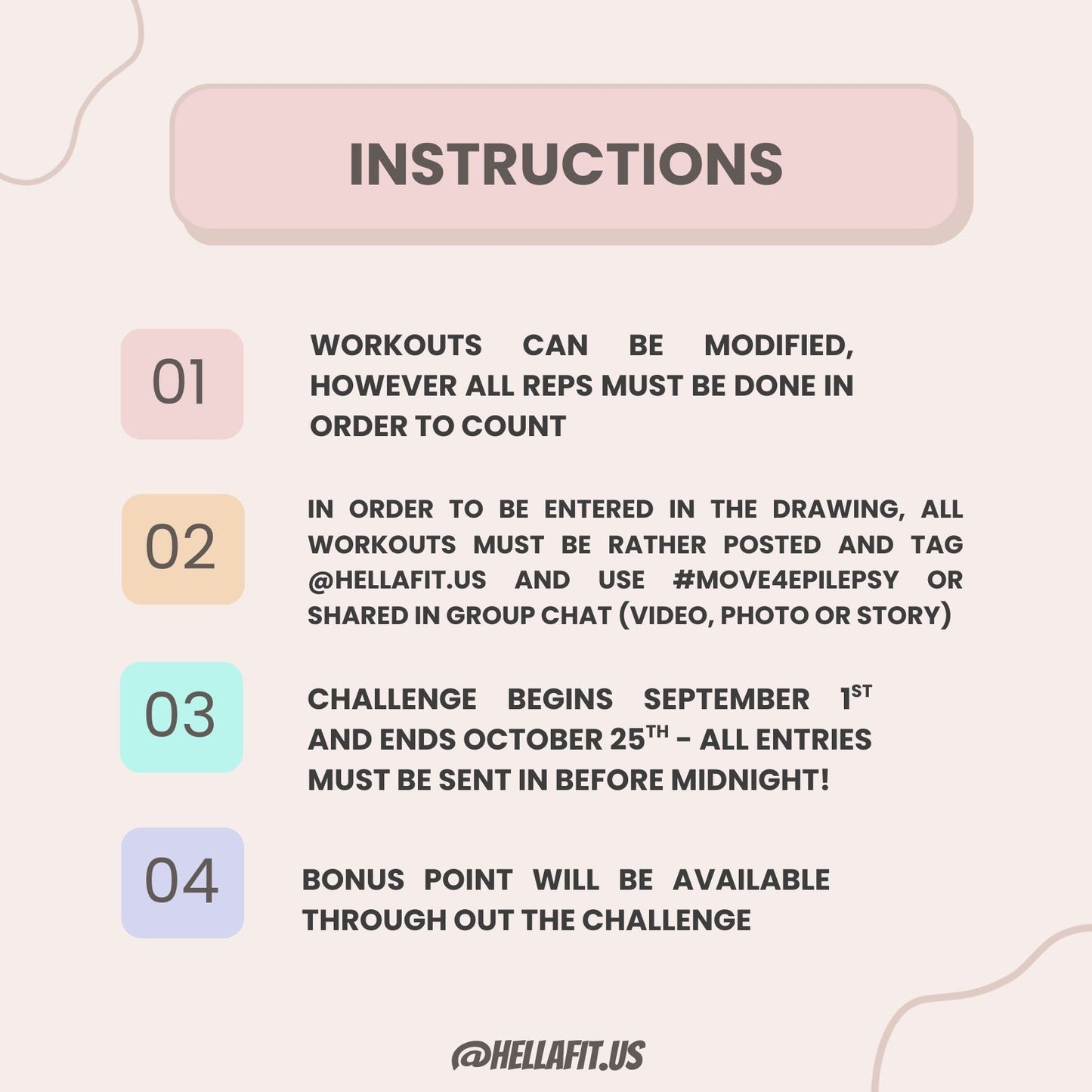 Fitness Challenge Bingo Card