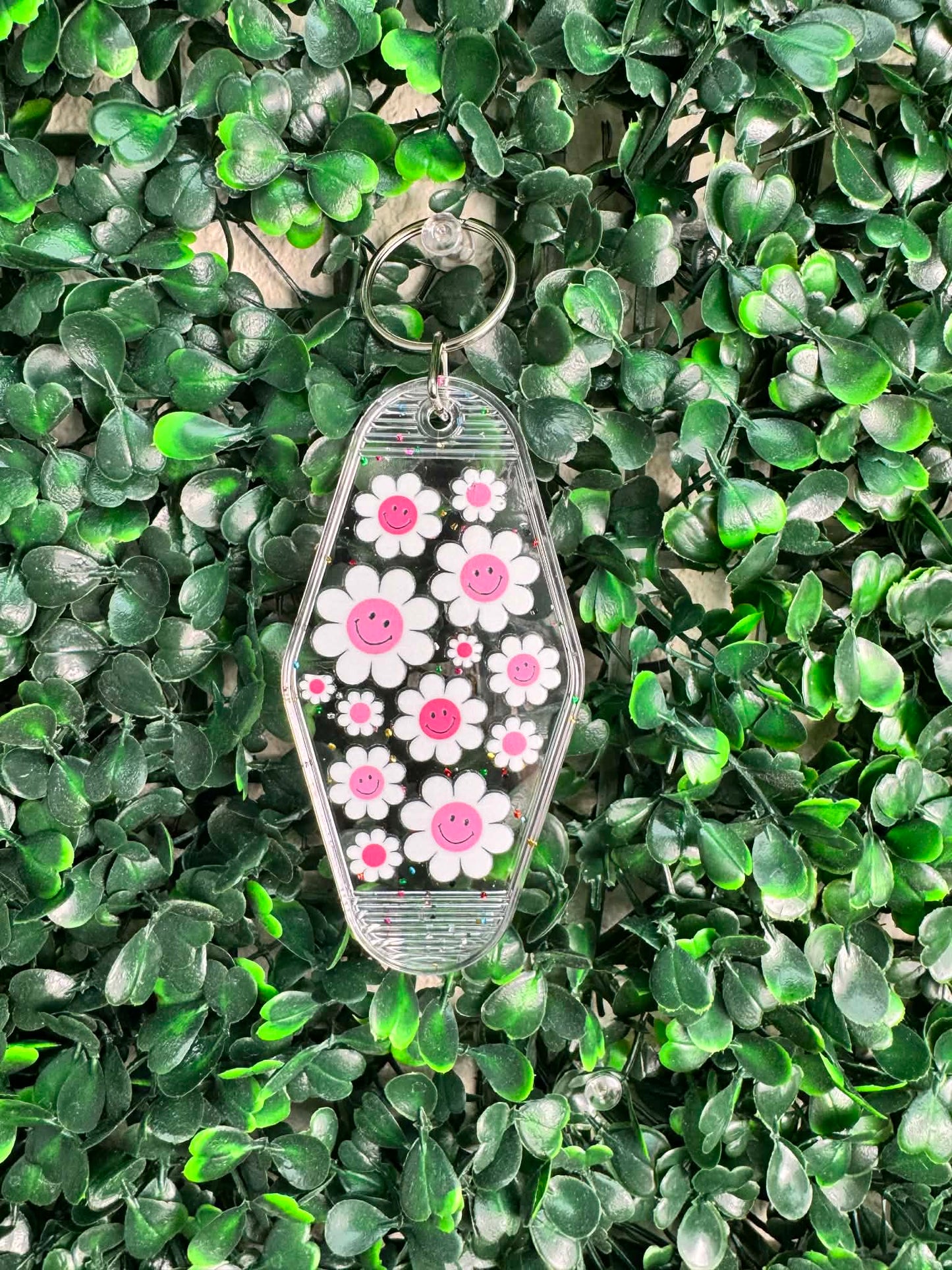 Flower Design - Clear Keychain