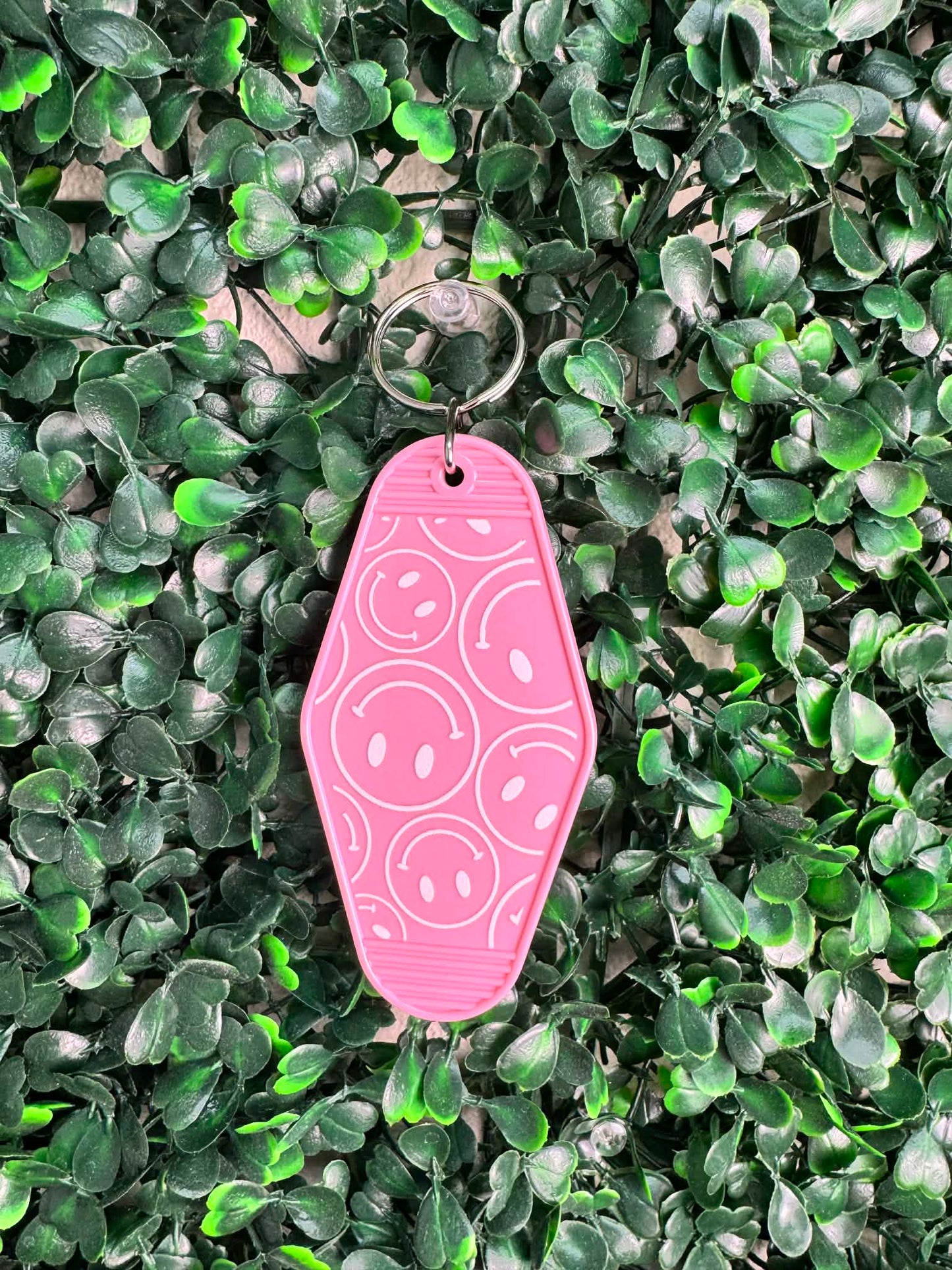 Pink Smiley Face Key Chain